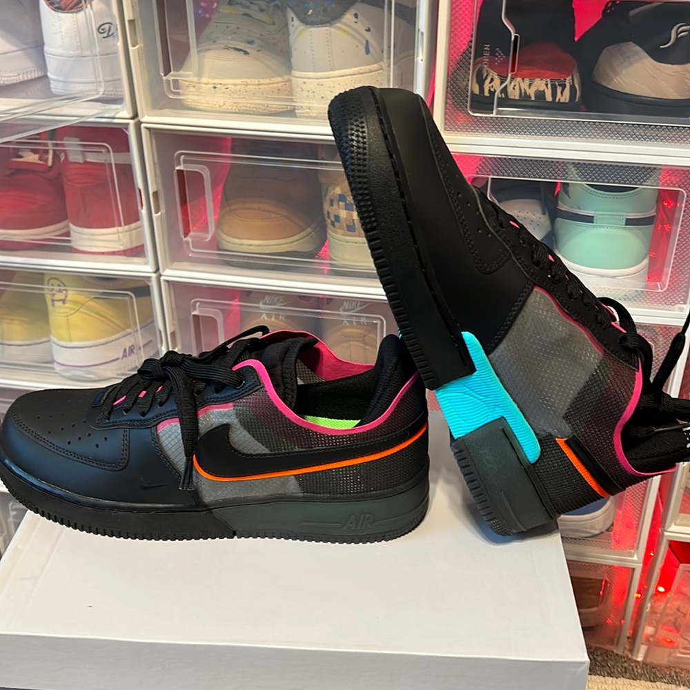 New Nike Air Force 1 Black/Black Team Orange/Noir